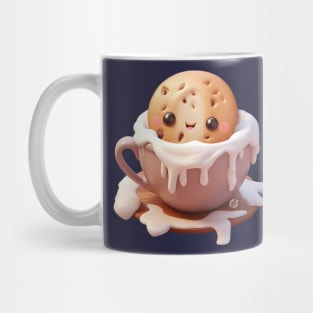 Cute Kawaii Chocolate Chip Cookie in a cup of hot chocolate and cream Mug